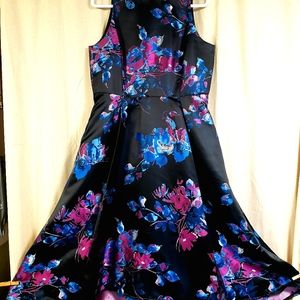 Black, Purple & Blue Fit/Flare Dress with Pockets